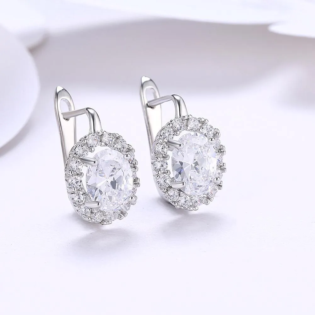 1.00 Ct Oval Cut Paris Style Leverback Earring in 18K White Gold