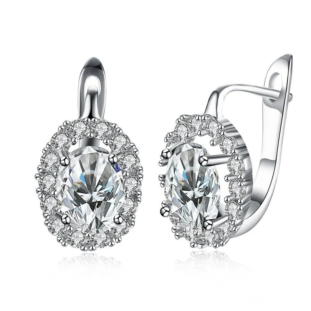 1.00 Ct Oval Cut Paris Style Leverback Earring in 18K White Gold