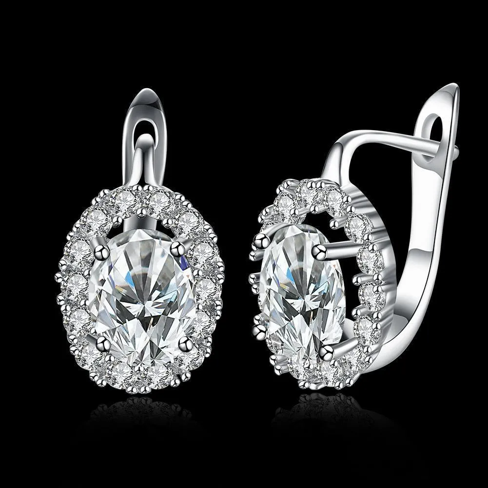 1.00 Ct Oval Cut Paris Style Leverback Earring in 18K White Gold