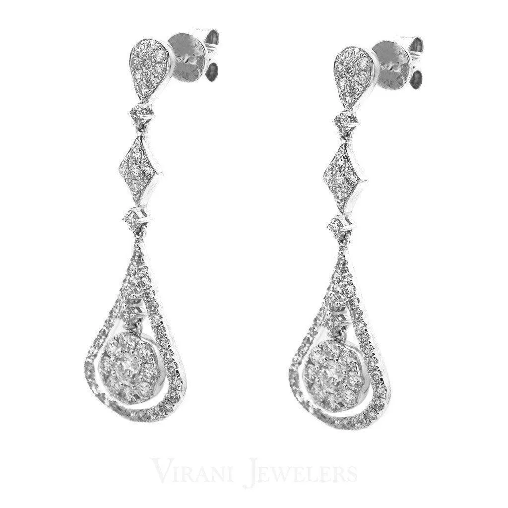 1.38CT Diamond Double Frame Drop Earrings Set In 14K White Gold W/ Geometric Design