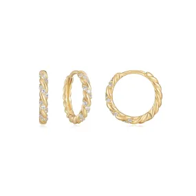 14k Gold & Diamond Twisted Huggie Hoops