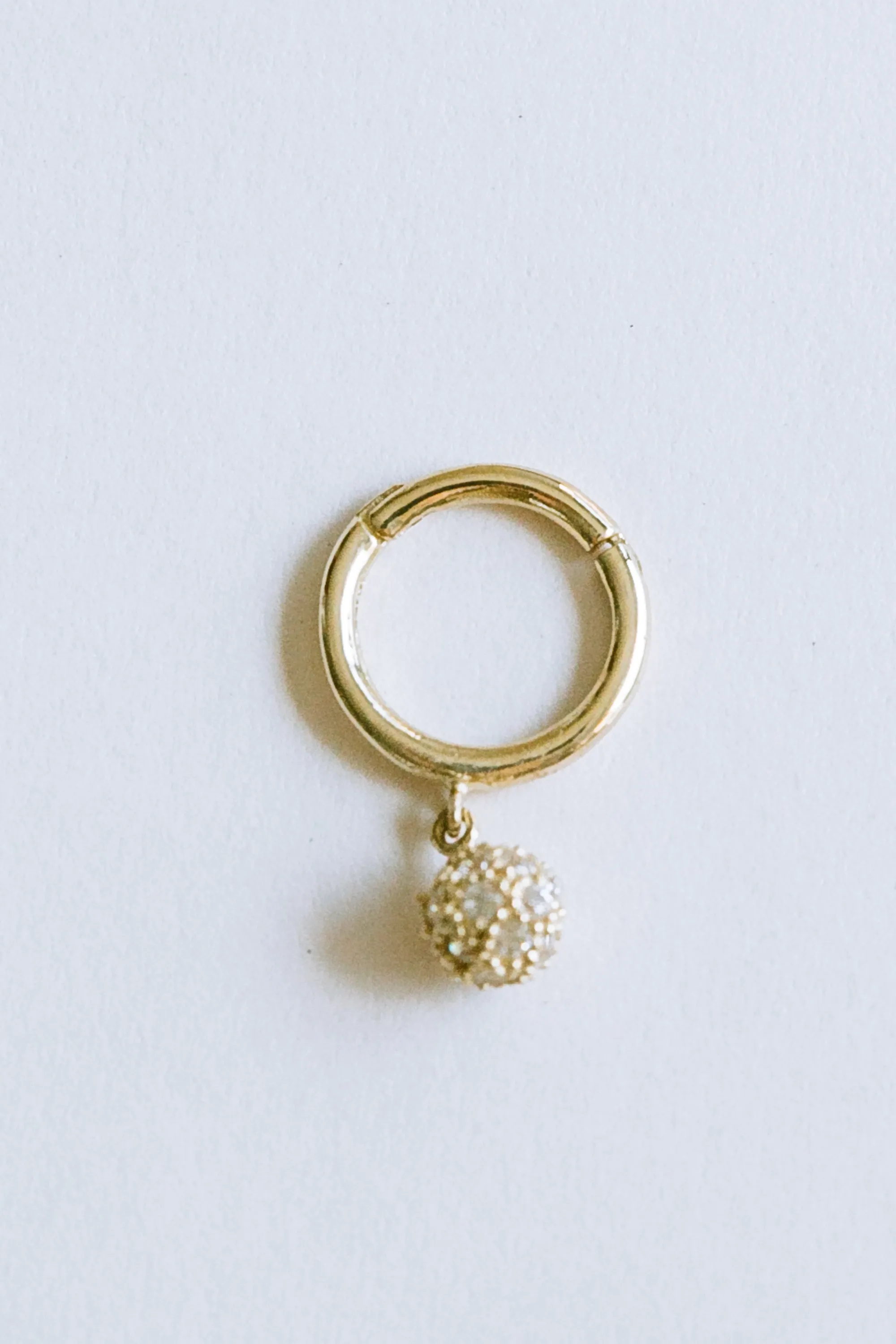 14K Solid Gold Minimal Round Ball Cz Earring Hoop Clicker Ring