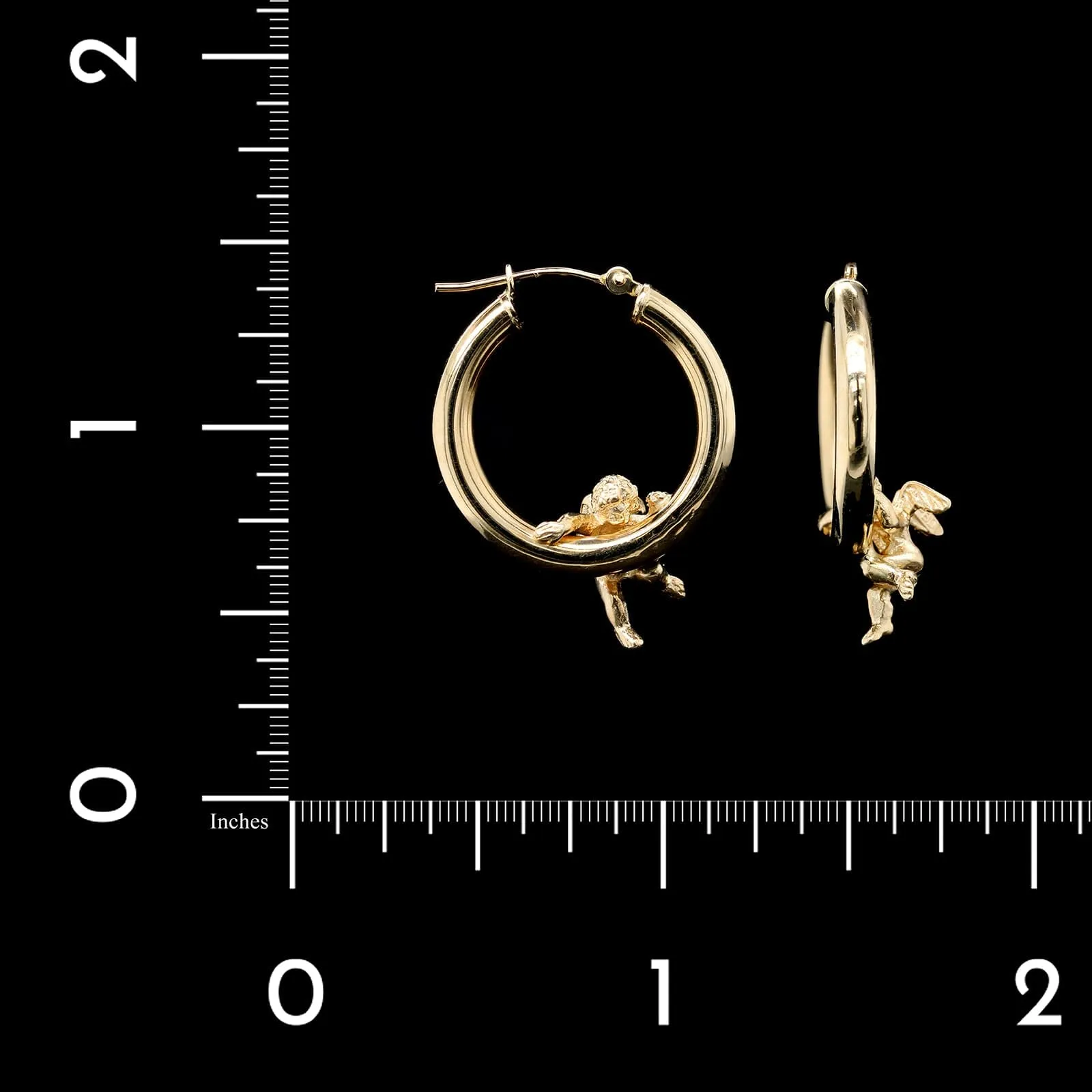 14K Yellow Gold Estate Cherub Hoop Earrings