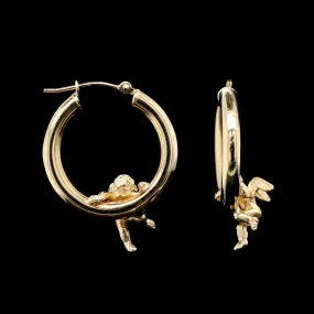 14K Yellow Gold Estate Cherub Hoop Earrings