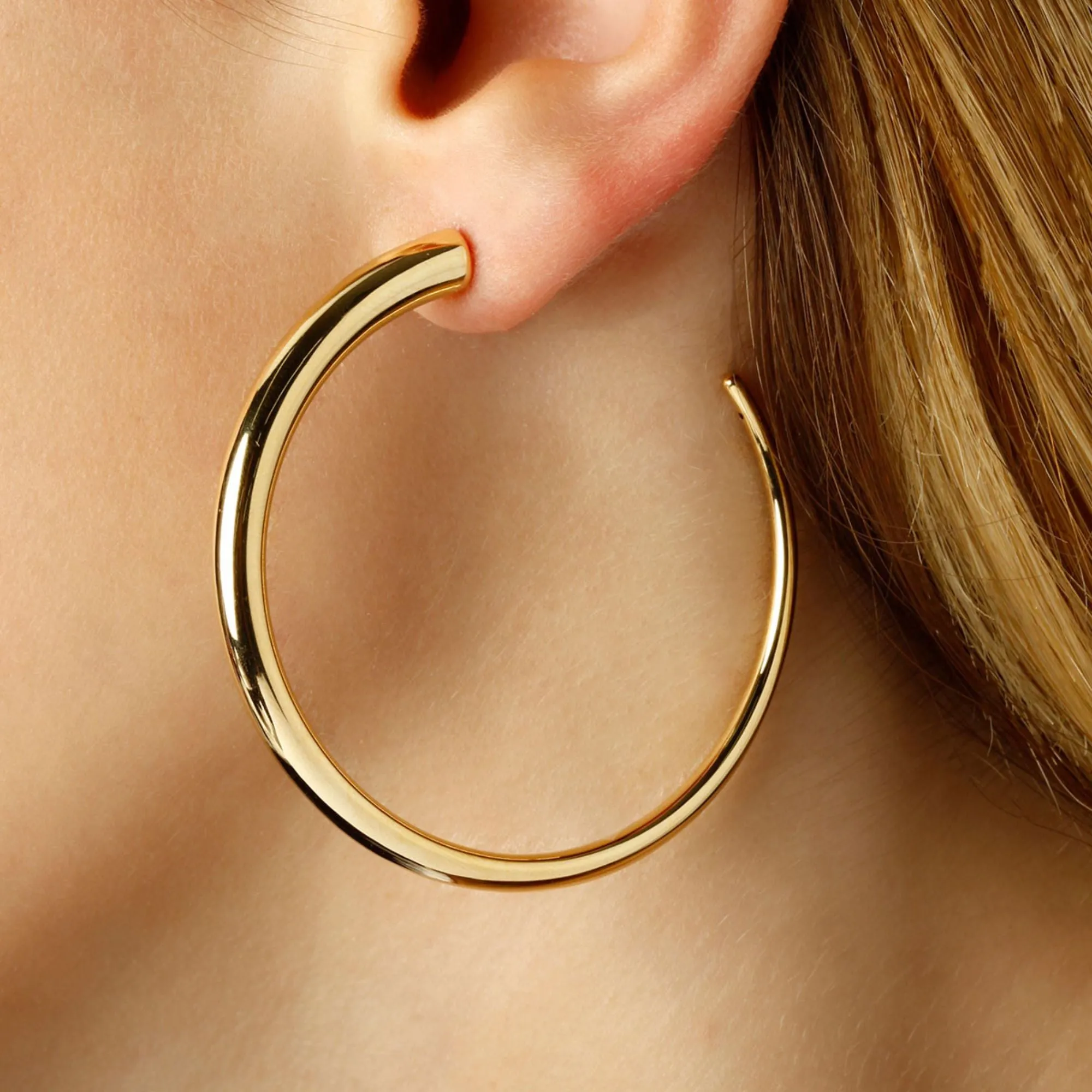 14K YELLOW GOLD LARGE HOOP EARRINGS