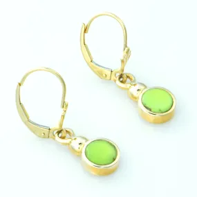 14kt Gold Gaspeite Round Dangle Inlay Earrings