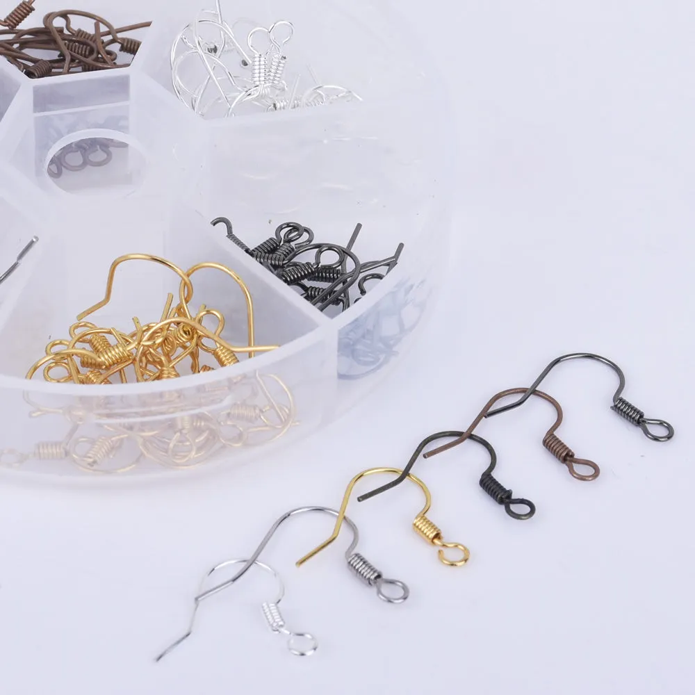 17mm 120pcs Metal Earring Hooks French Earwire with Coil earring findings with Storage Case 1 box 10244950