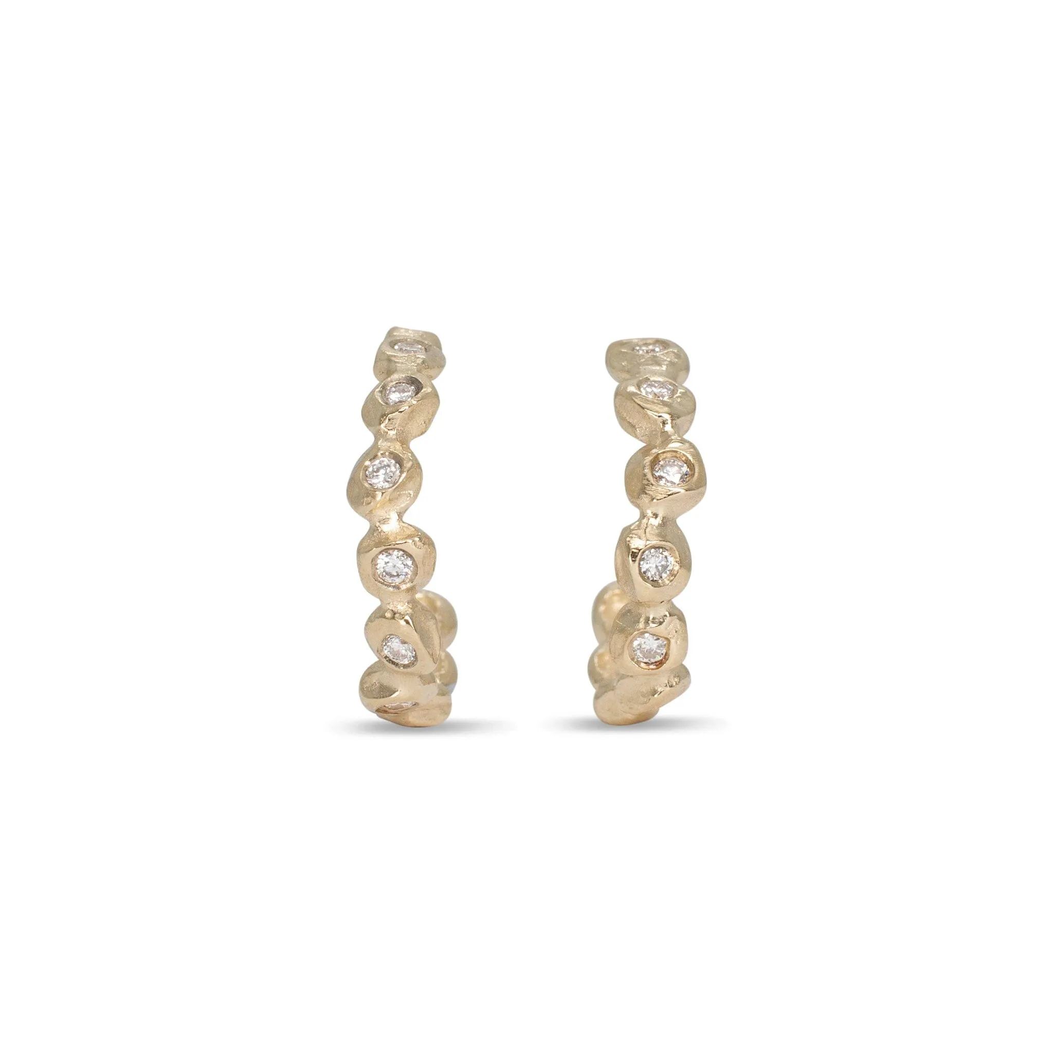 18K Diamond Dot Hoops Medium