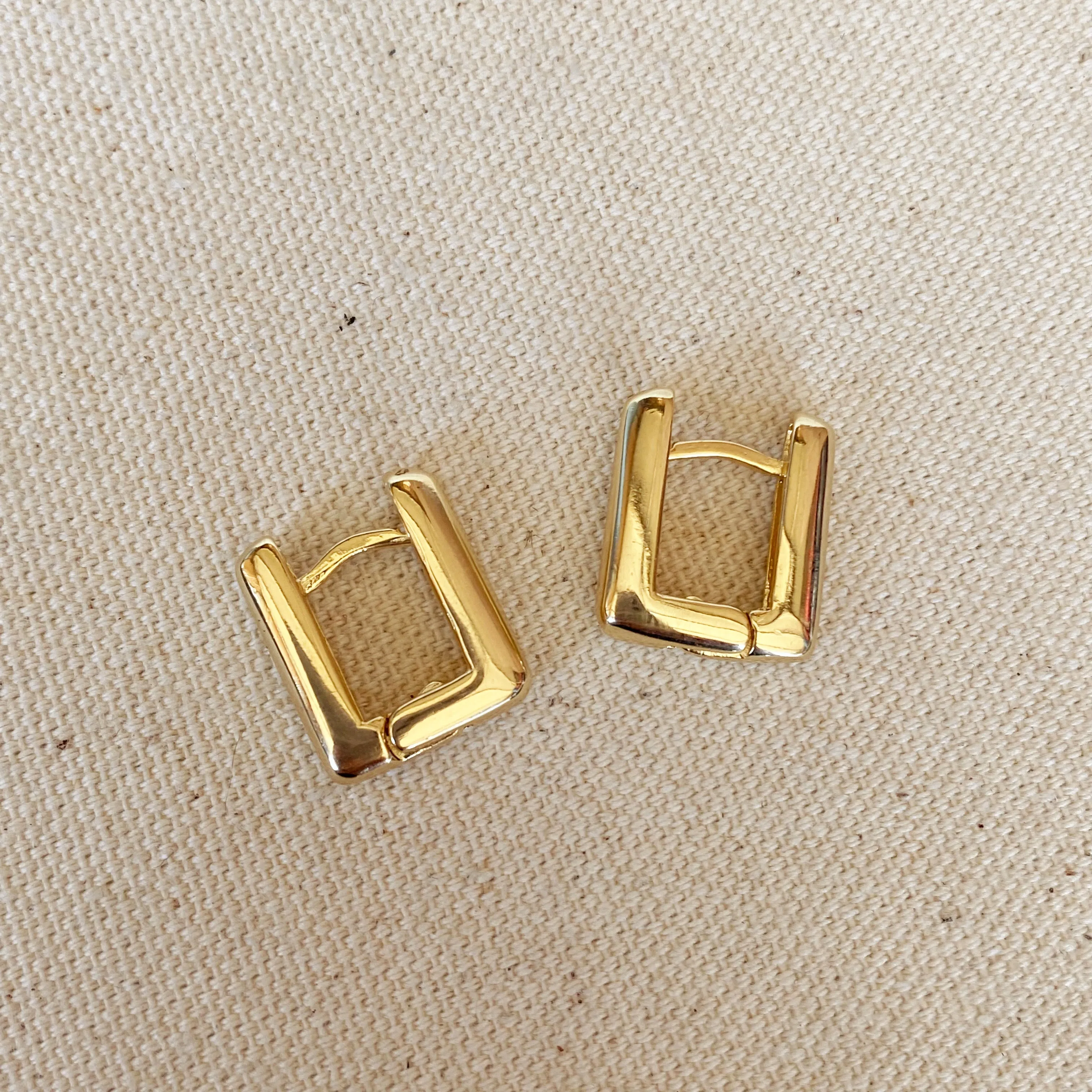 18k Gold Filled Rectangle Shaped Hoop Earrings