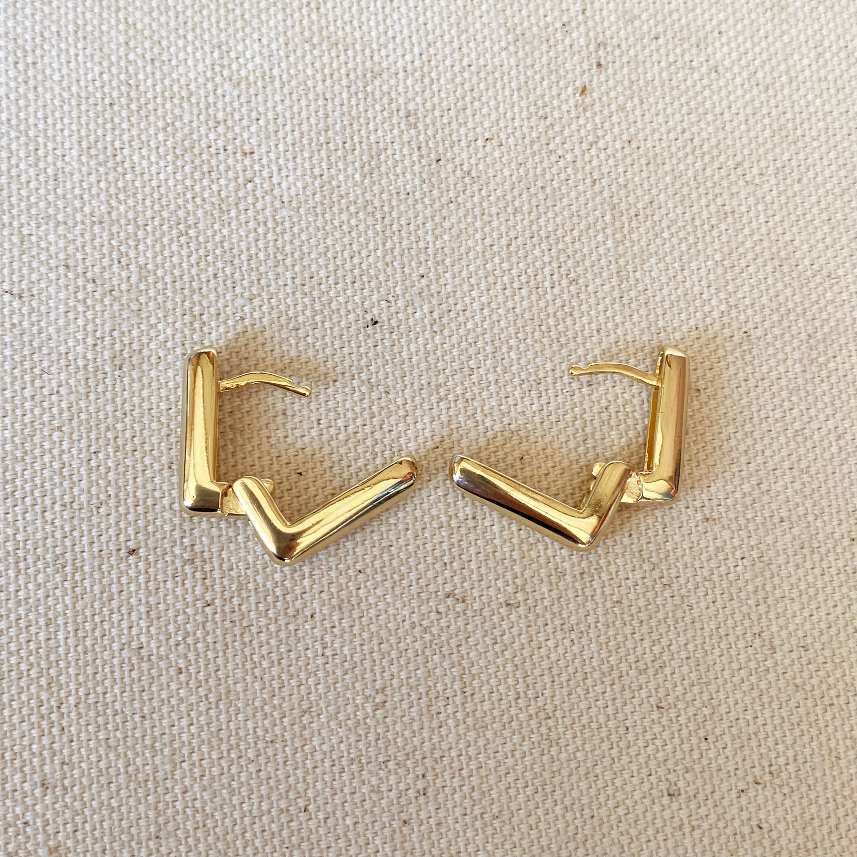 18k Gold Filled Rectangle Shaped Hoop Earrings