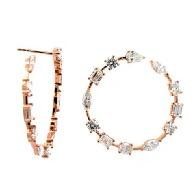 18K Rose Gold Diamond Hoop Earrings