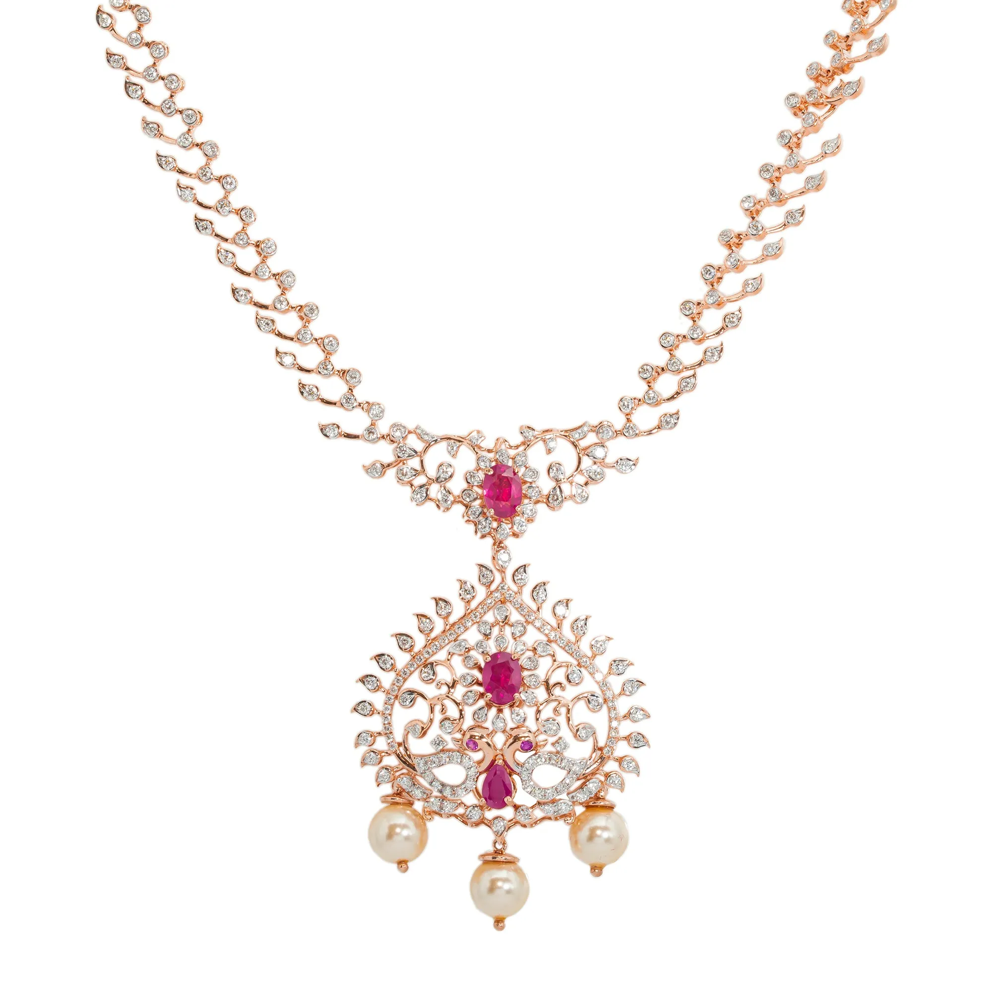 18K Rose Gold Necklace Set w/ 4.42ct Diamonds & Gems (52.9gm)