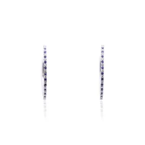 18K WHITE GOLD DIAMOND AND SAPPHIRE ALTERNATING HOOP EARRINGS