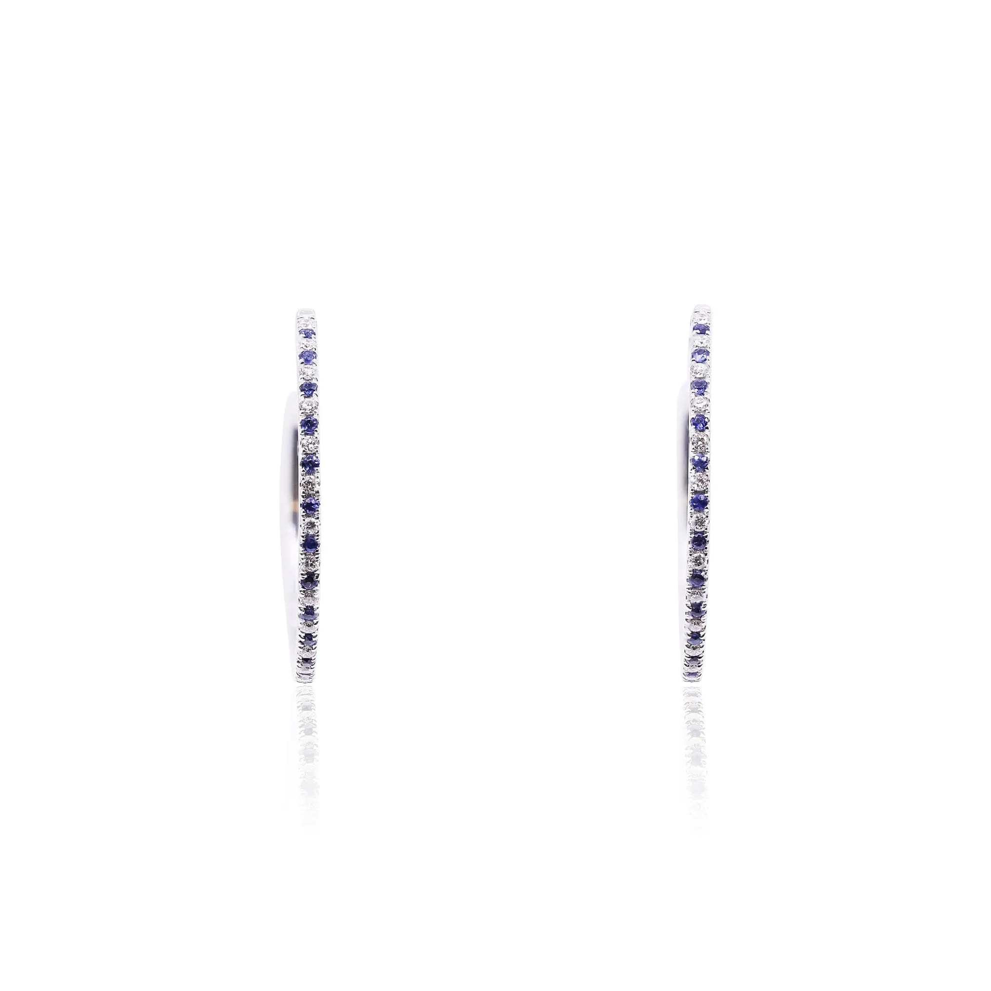 18K WHITE GOLD DIAMOND AND SAPPHIRE ALTERNATING HOOP EARRINGS