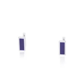 18K WHITE GOLD SQUARE HOOP EARRINGS WITH LAPIS INLAY