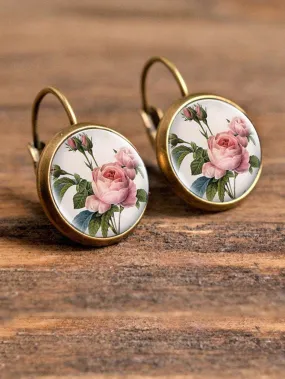 1pc Floral Print Earrings Copper Jewelry