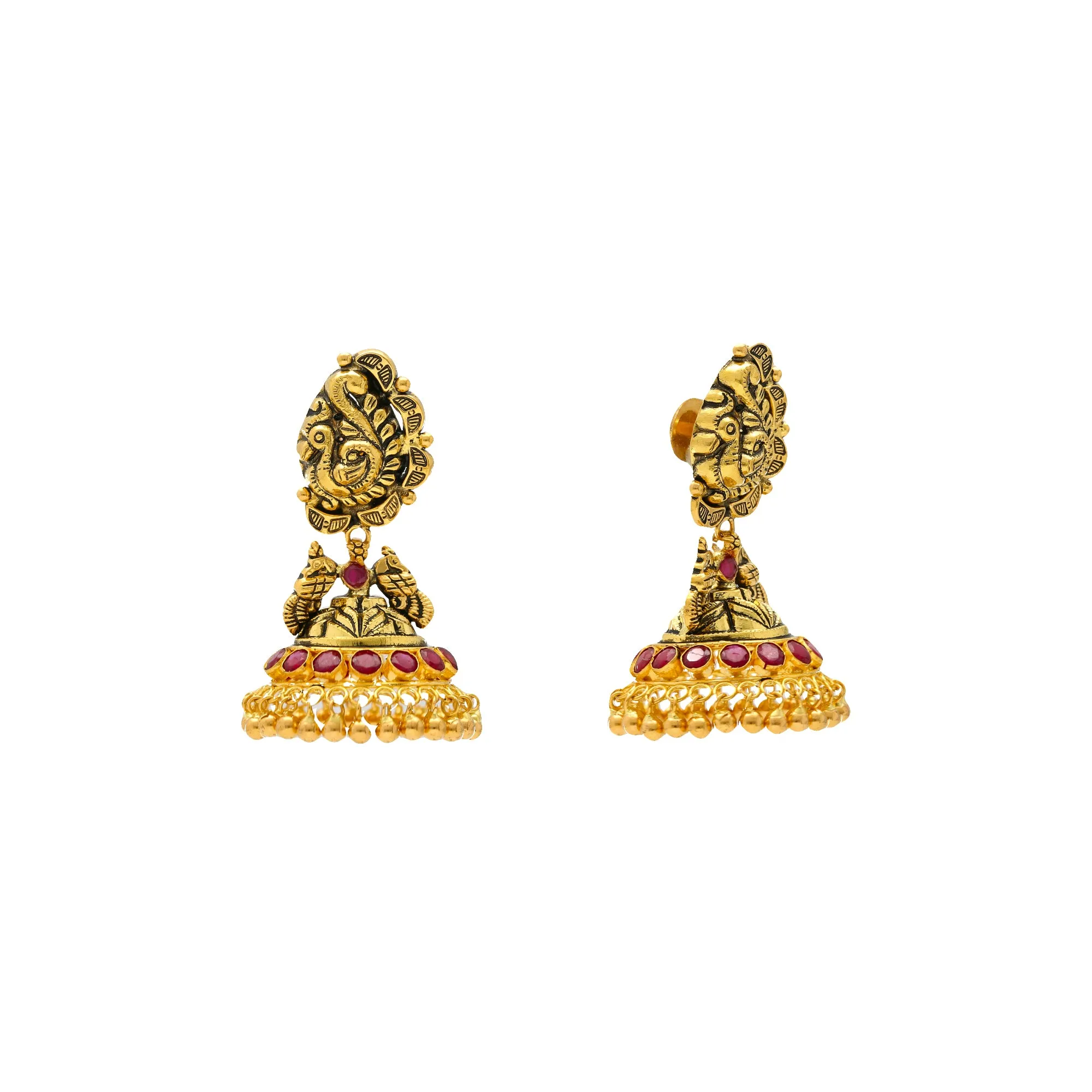 22K Antique Gold Jhumka Earrings (19.5gm)