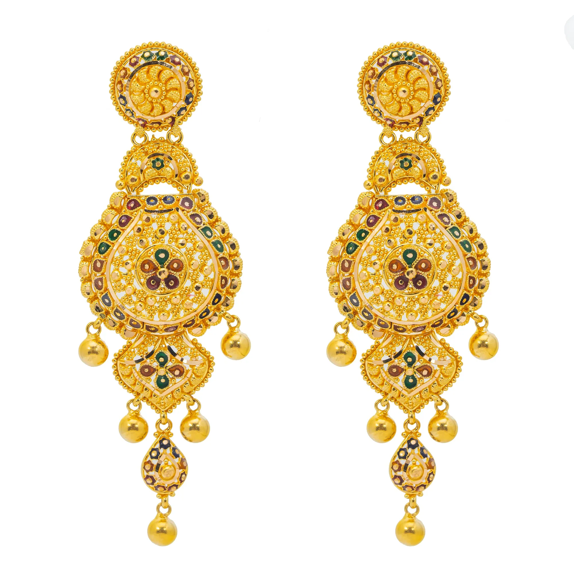 22K Yellow Gold Meenakari Jewelry Set (110.2gm)