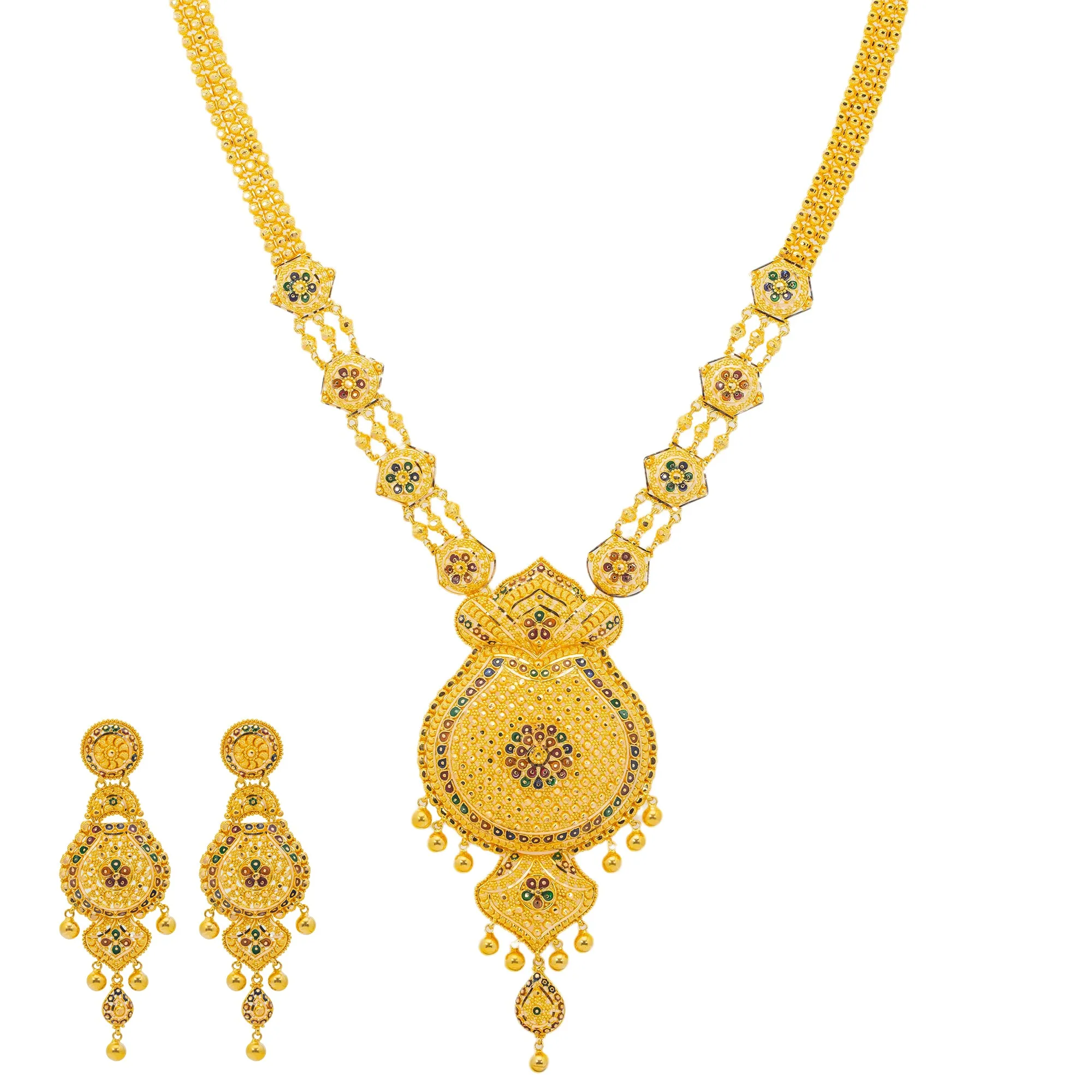 22K Yellow Gold Meenakari Jewelry Set (110.2gm)