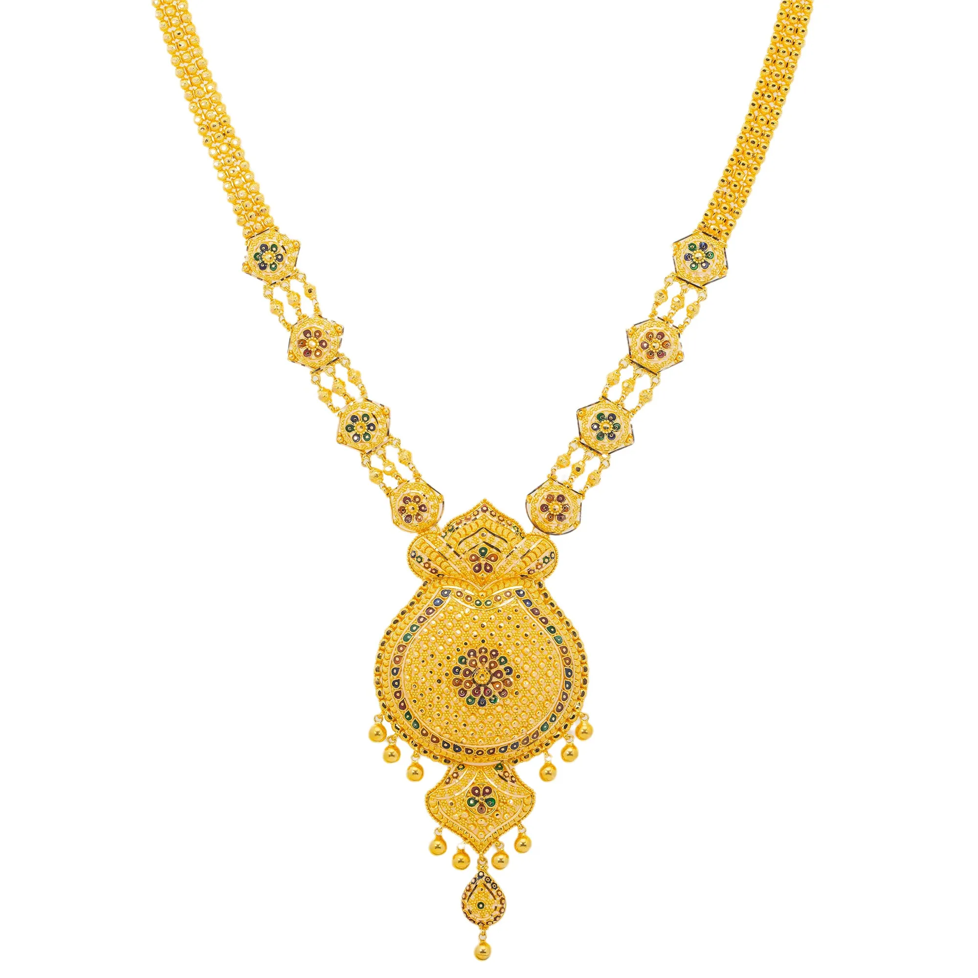 22K Yellow Gold Meenakari Jewelry Set (110.2gm)