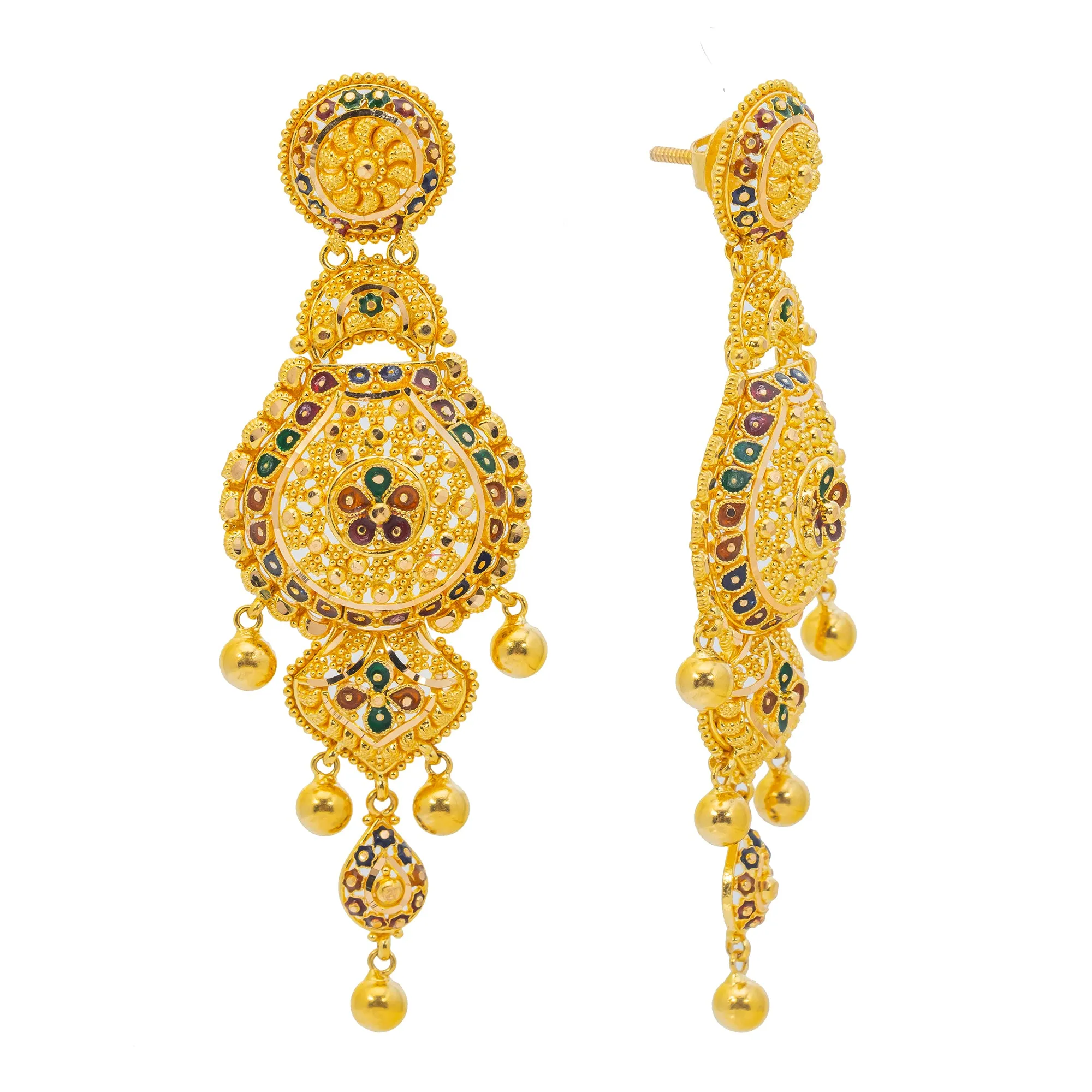 22K Yellow Gold Meenakari Jewelry Set (110.2gm)