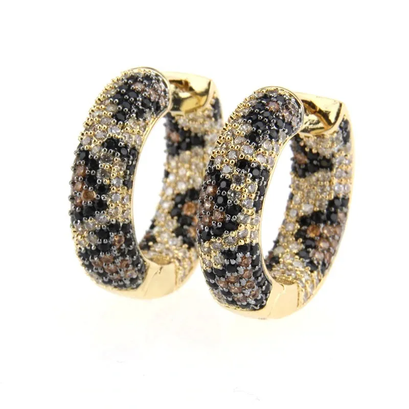 3.11ct Pave CZ Leopard Animal Print Hoop Huggie Earrings