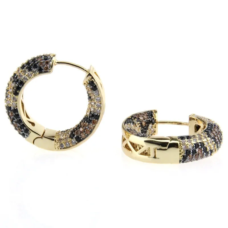 3.11ct Pave CZ Leopard Animal Print Hoop Huggie Earrings