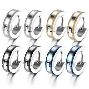 4 Pairs Striped and Polished Stainless Steel Small Hoop Earrings