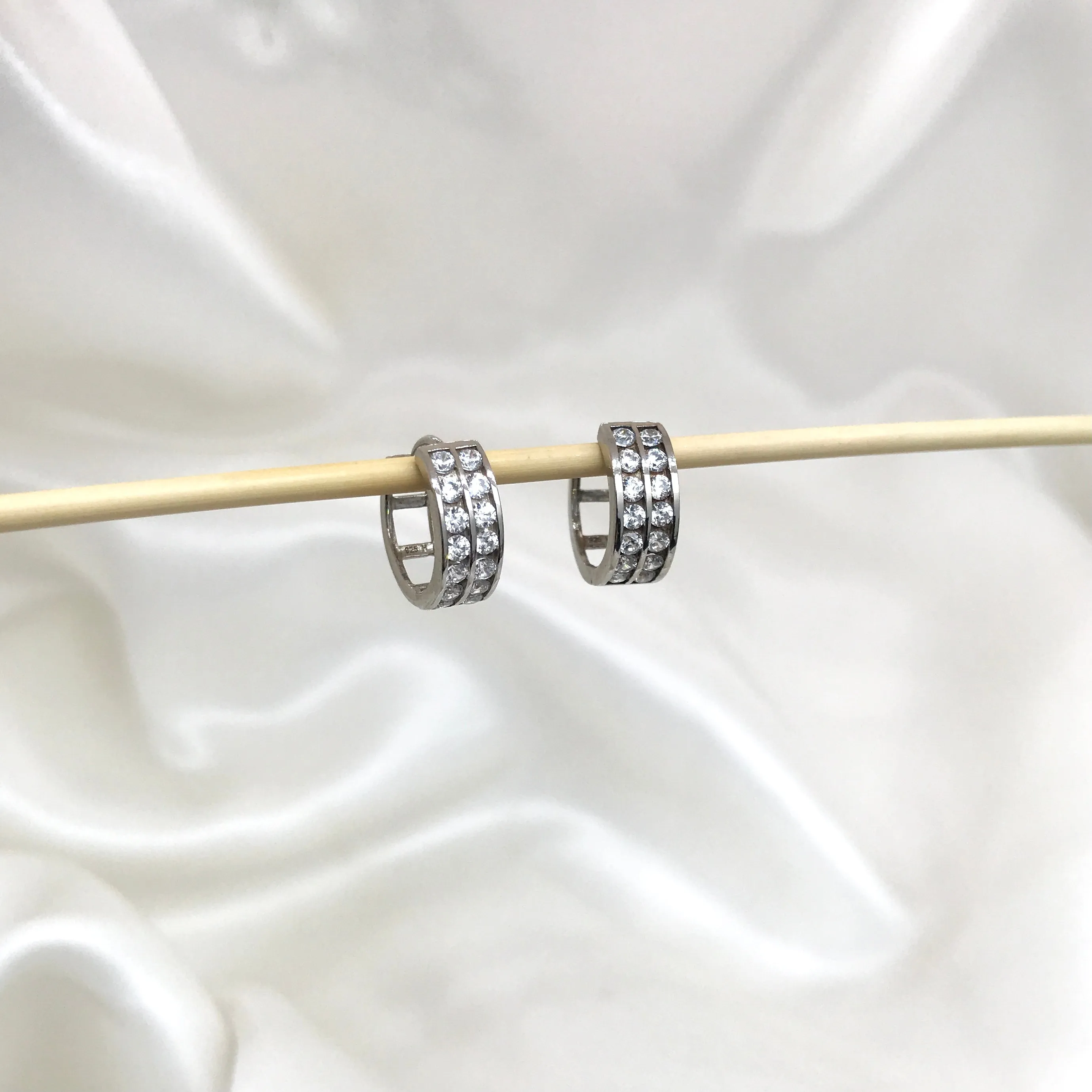 925 Sterling Silver Double Row CZ Huggies- 2 Sizes