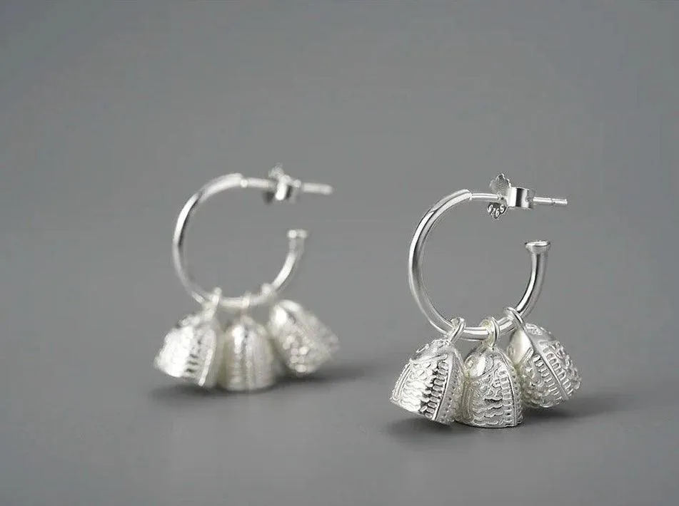 925 Sterling Silver Fish Bell Drop Earring Charm Jewelry - LFJB0113