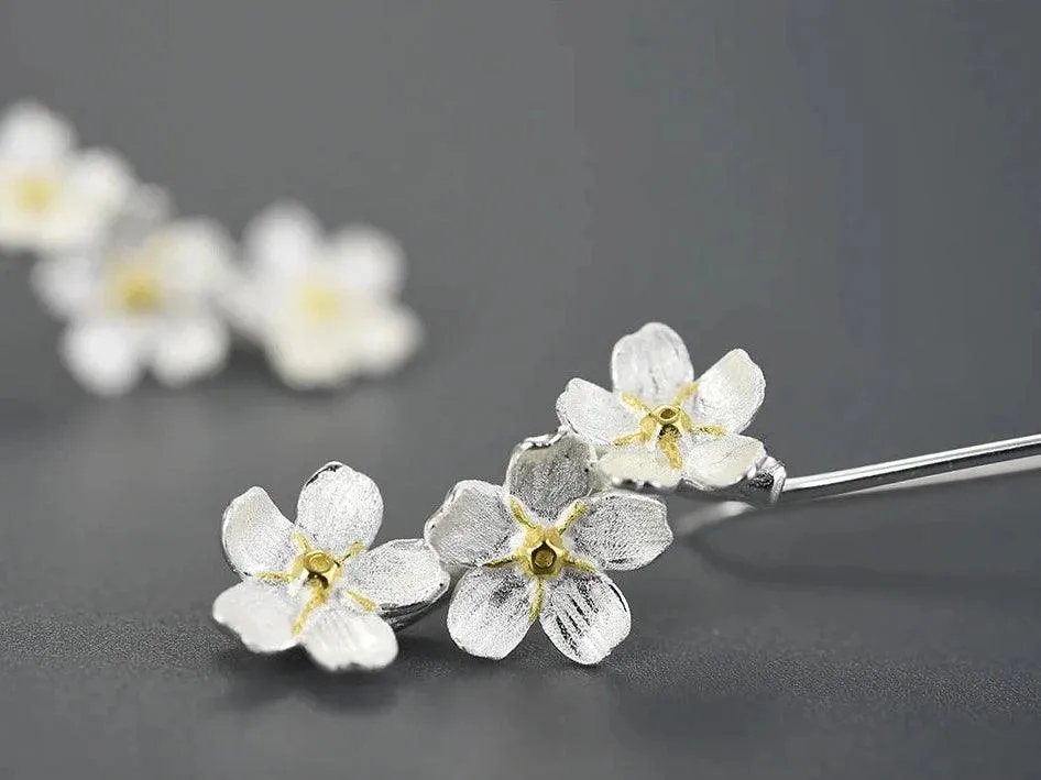 925 Sterling Silver Long Dangle Earring Charm Jewelry with Fresh Elegant Flower - LFJB0256