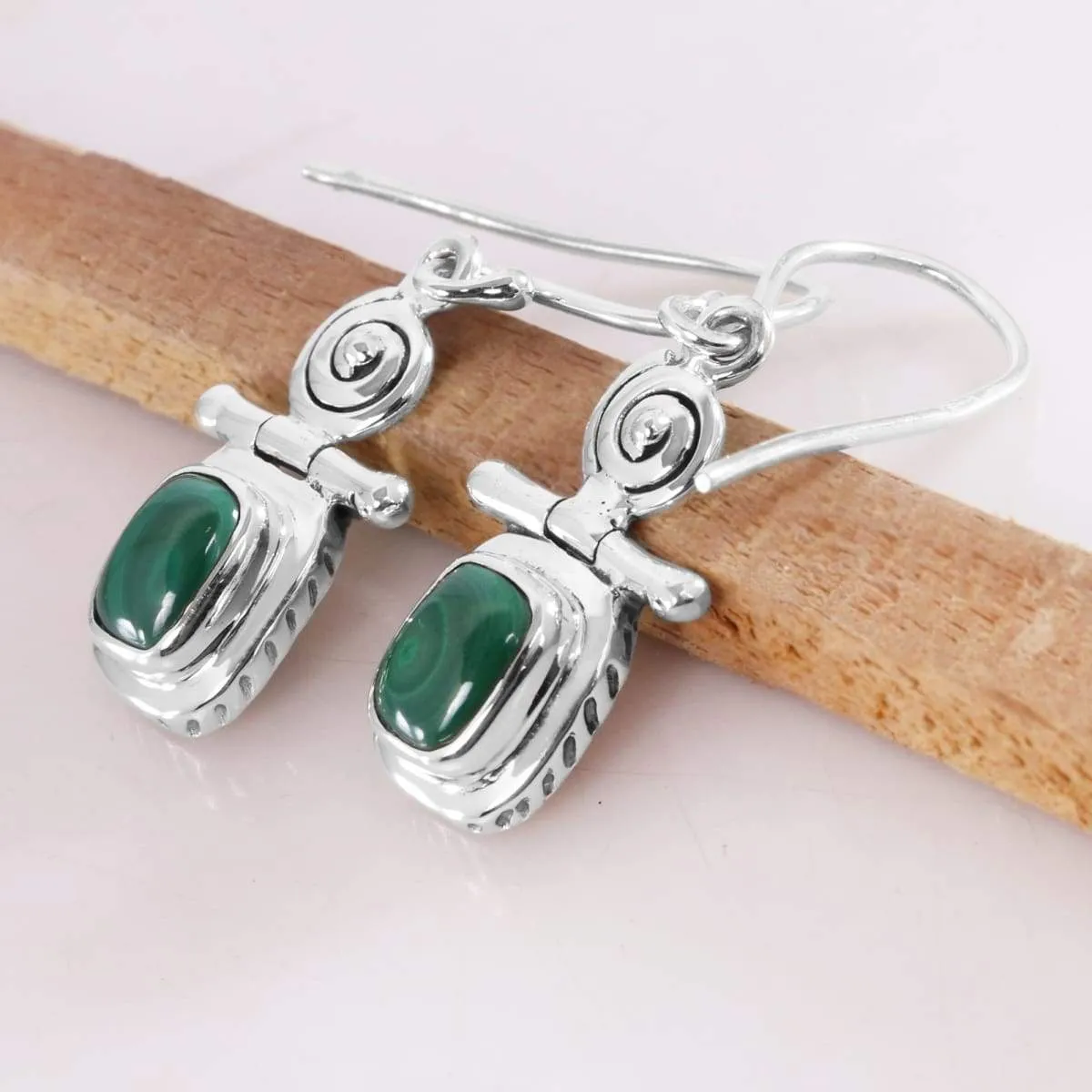 925 Sterling Silver Malachite Earring, Vintage Style Gemstone Earring, Genuine Green Malachite Earring, Handmade Boho Earring, Women's Dangler