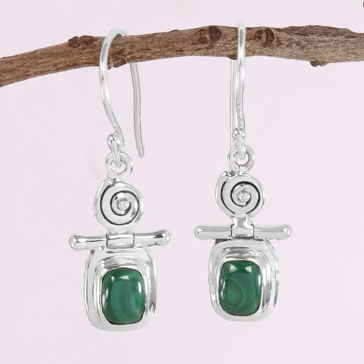 925 Sterling Silver Malachite Earring, Vintage Style Gemstone Earring, Genuine Green Malachite Earring, Handmade Boho Earring, Women's Dangler