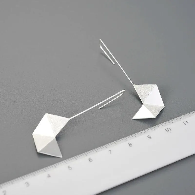 925 Sterling Silver Simple Origami Long Drop Earring Charm Jewelry LFJB0262