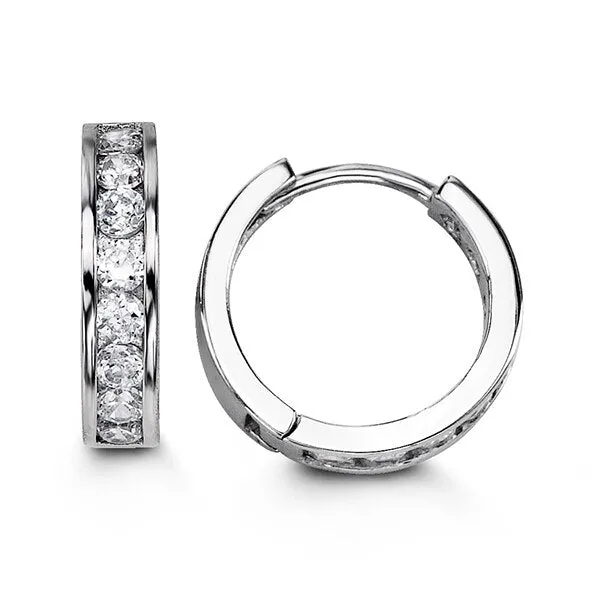 925 Sterling Silver Single Row CZ Huggies- 3 Sizes