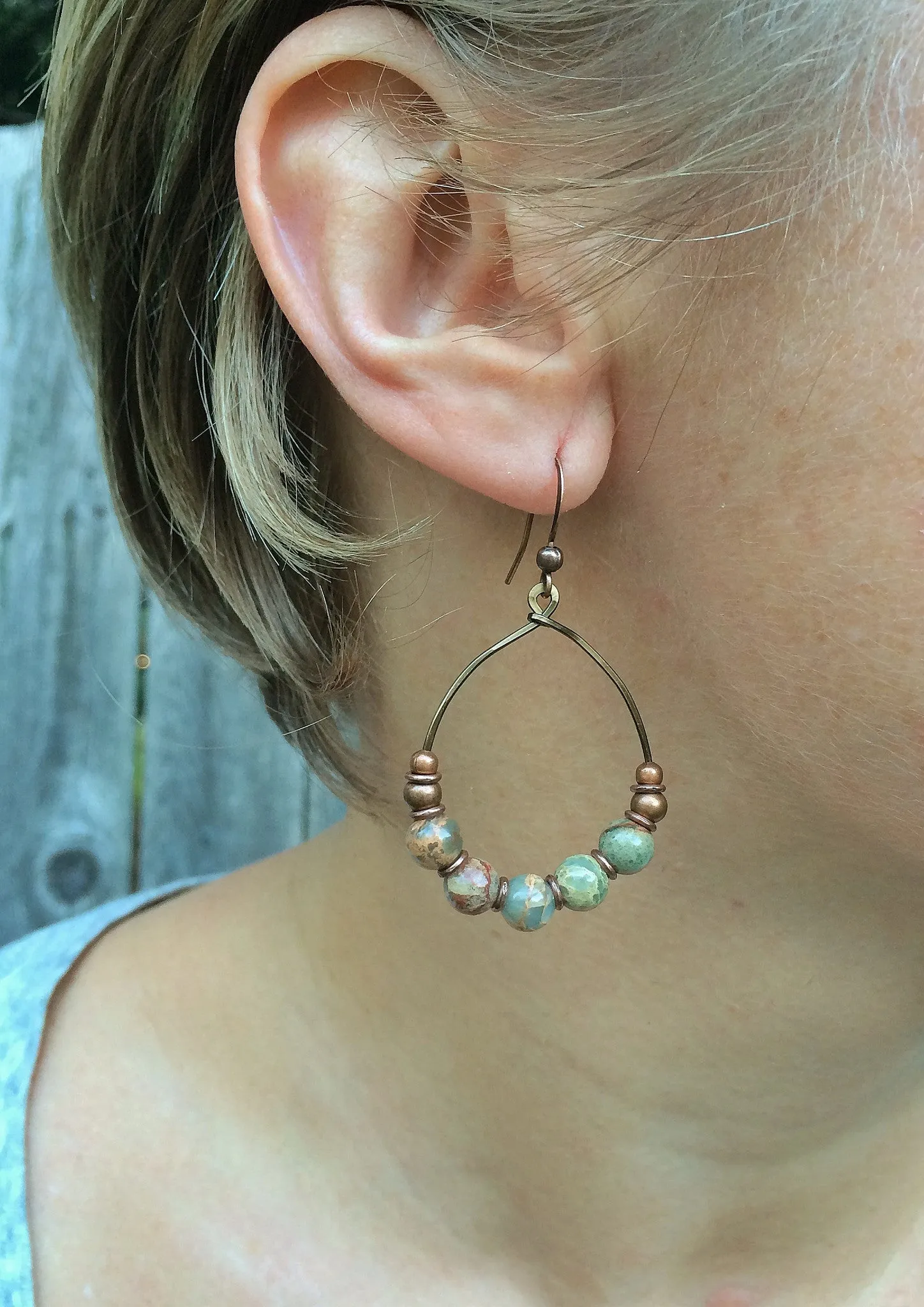 African Opal Copper Hoop Earrings