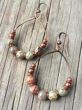 African Opal Copper Hoop Earrings