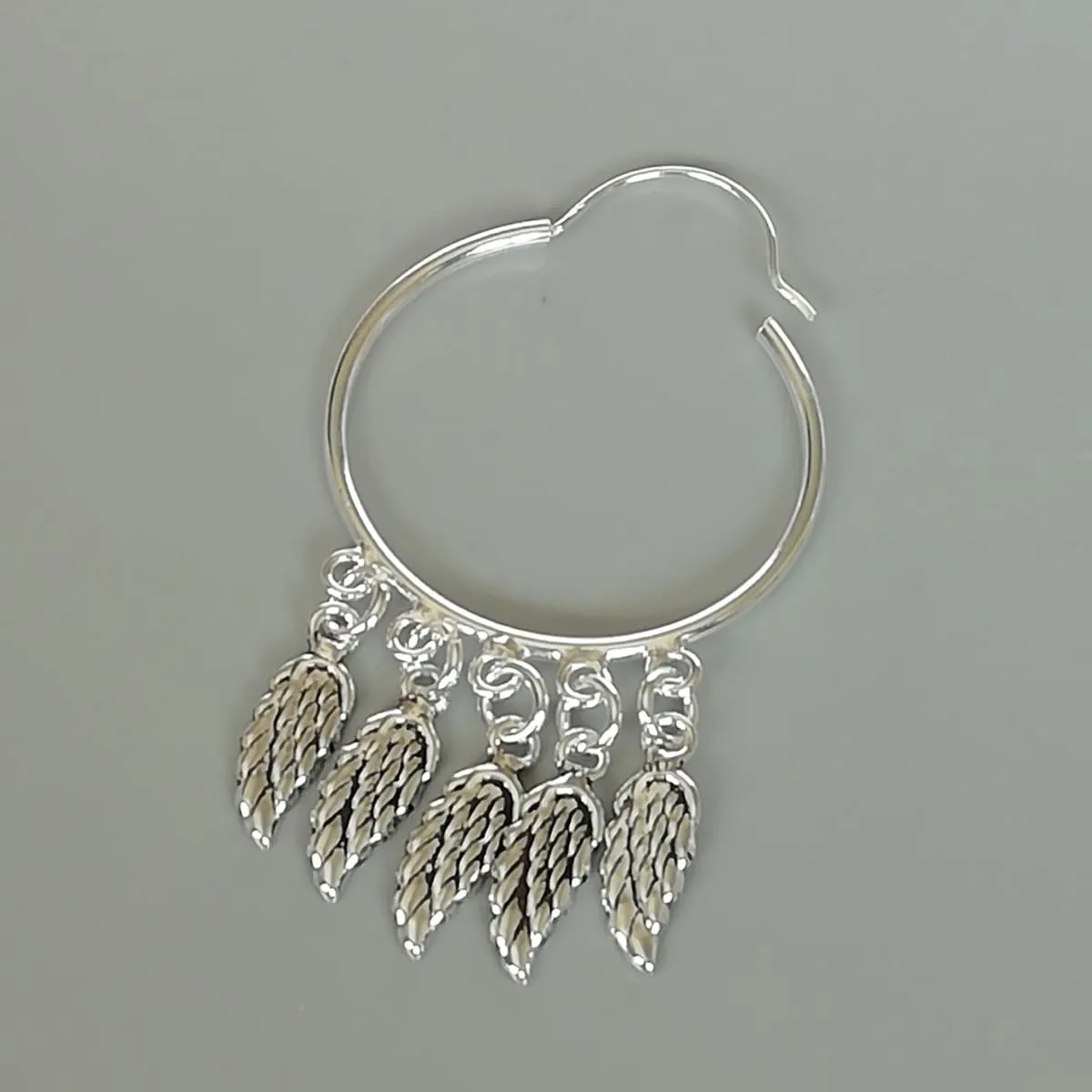 Angel wings charm hoops | 30 mm sterling silver hoop earrings | Wanderlust hoops | Silver wings hoop | E833