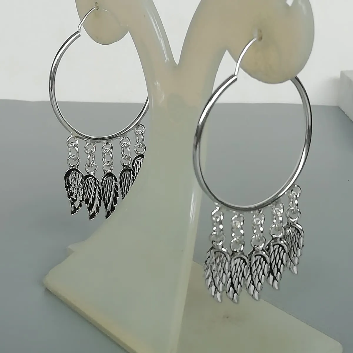 Angel wings charm hoops | 30 mm sterling silver hoop earrings | Wanderlust hoops | Silver wings hoop | E833