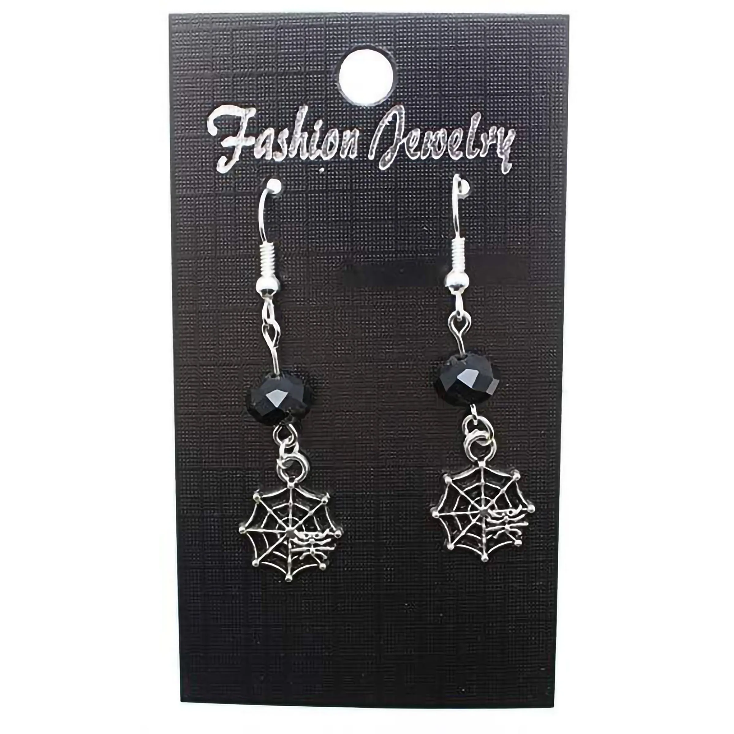 Animal Creepy Gothic Halloween Insect Spider Web Charm with Silver Plated Metal Ear Hook Dangle Earrings