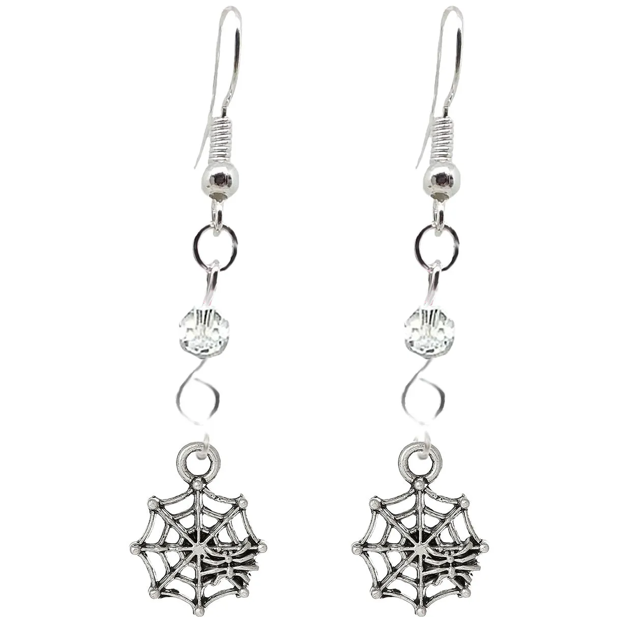 Animal Creepy Gothic Halloween Insect Spider Web Charm with Silver Plated Metal Ear Hook Dangle Earrings