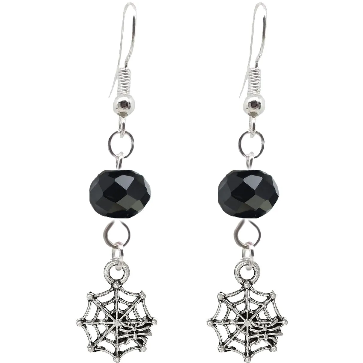 Animal Creepy Gothic Halloween Insect Spider Web Charm with Silver Plated Metal Ear Hook Dangle Earrings