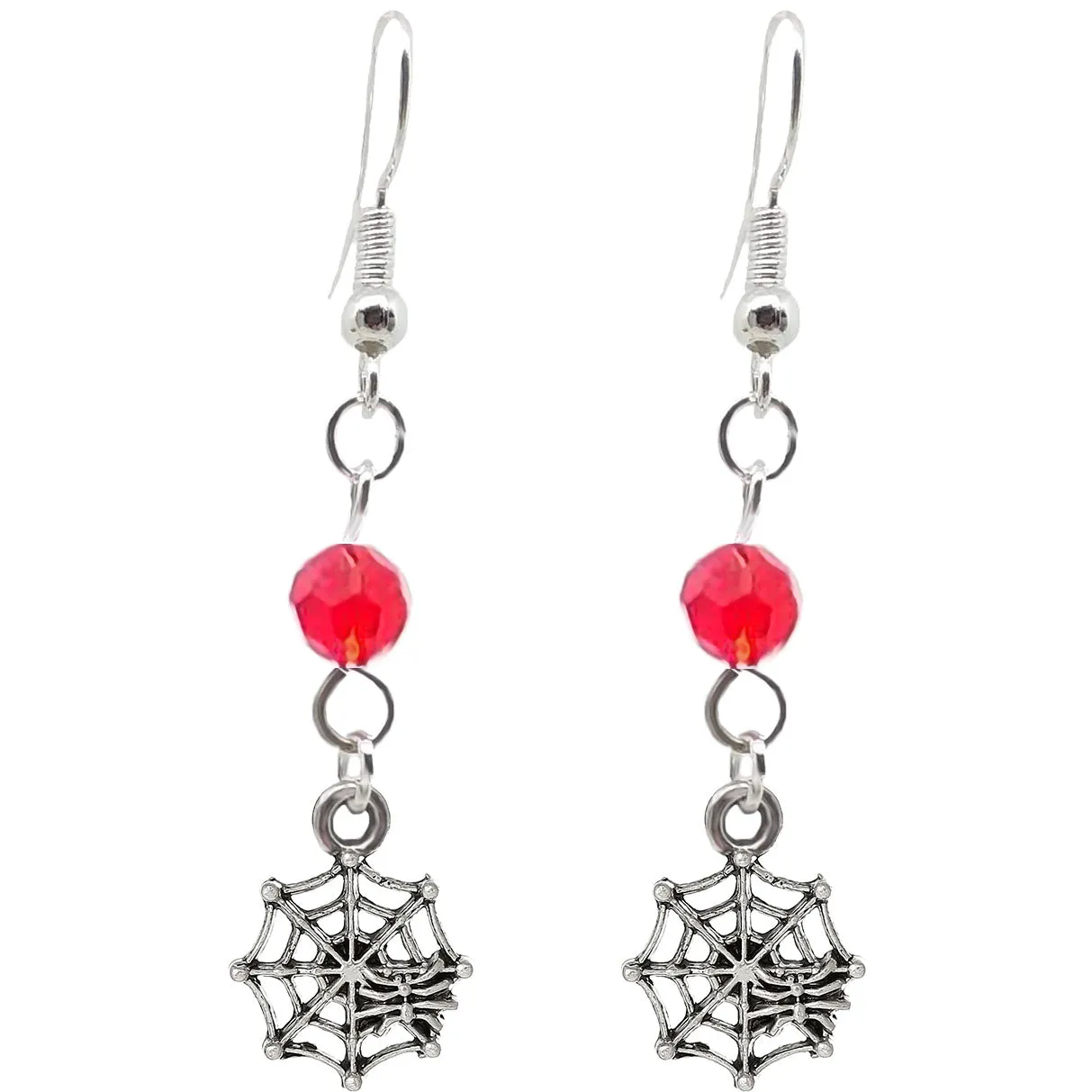 Animal Creepy Gothic Halloween Insect Spider Web Charm with Silver Plated Metal Ear Hook Dangle Earrings