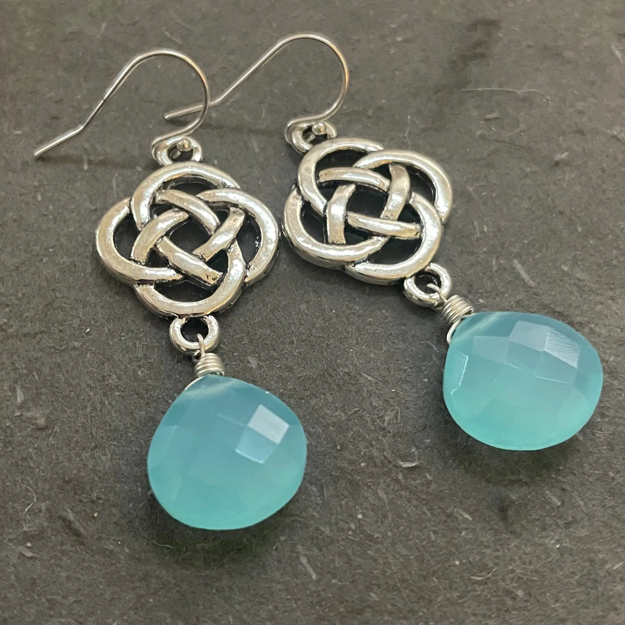 Aqua Chalcedony Celtic Dangles