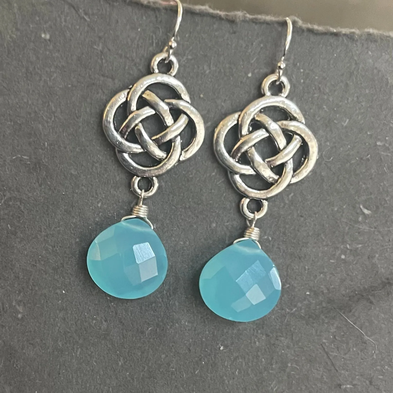 Aqua Chalcedony Celtic Dangles