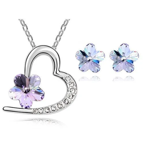 Austrian Crystal Flower Necklace & Earrings Fashion Jewelry Set