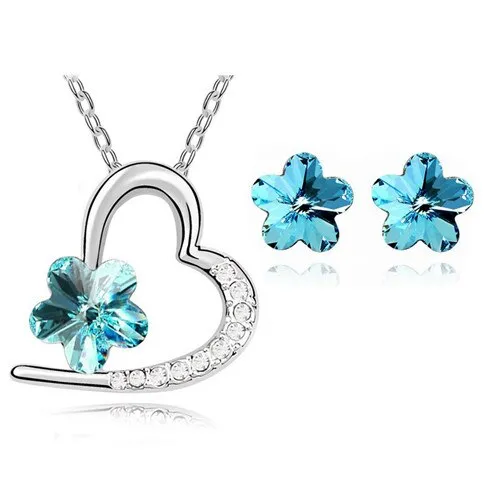 Austrian Crystal Flower Necklace & Earrings Fashion Jewelry Set