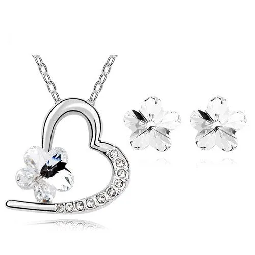 Austrian Crystal Flower Necklace & Earrings Fashion Jewelry Set