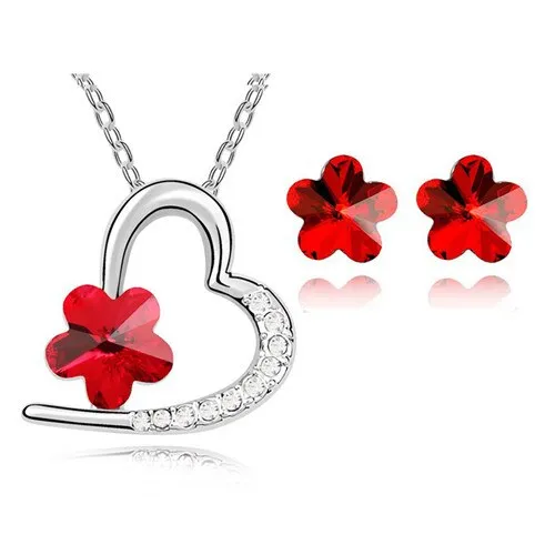 Austrian Crystal Flower Necklace & Earrings Fashion Jewelry Set