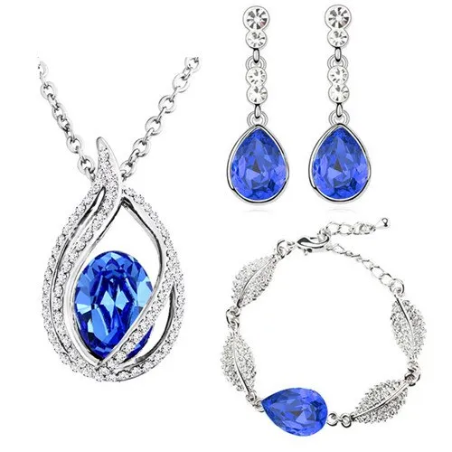 Austrian Crystal Teardrop and Flame Necklace & Earrings Fashion Jewelry Set